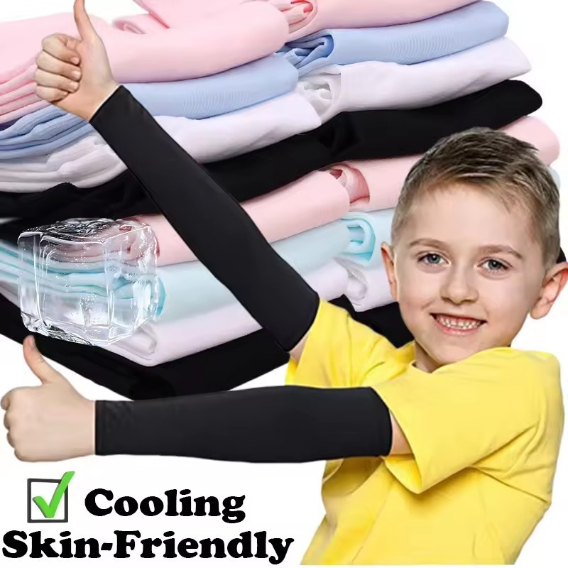 ปลอกแขนกีฬายืดหยุ่นบางสําหรับเด็ก / แฟชั่นสีทึบฤดูร้อนป้องกันแสงแดดปลอกแขน