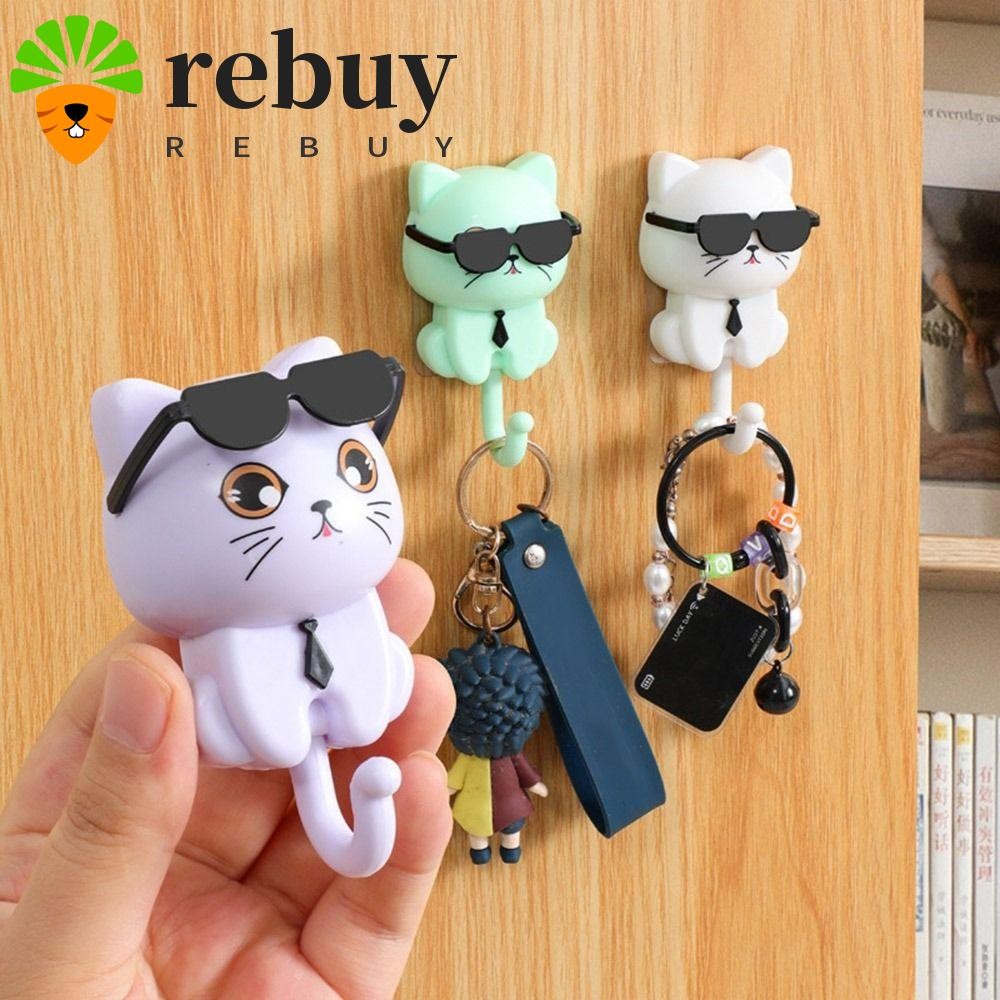 ซื้อซ้ํา การ์ตูนแมวตะขอ,กันน้ําแขวนผนังแว่นกันแดดแมวตะขอ,พลาสติกสร้างสรรค์ตกแต่งตะขอเหนียวห้องน้ํา
