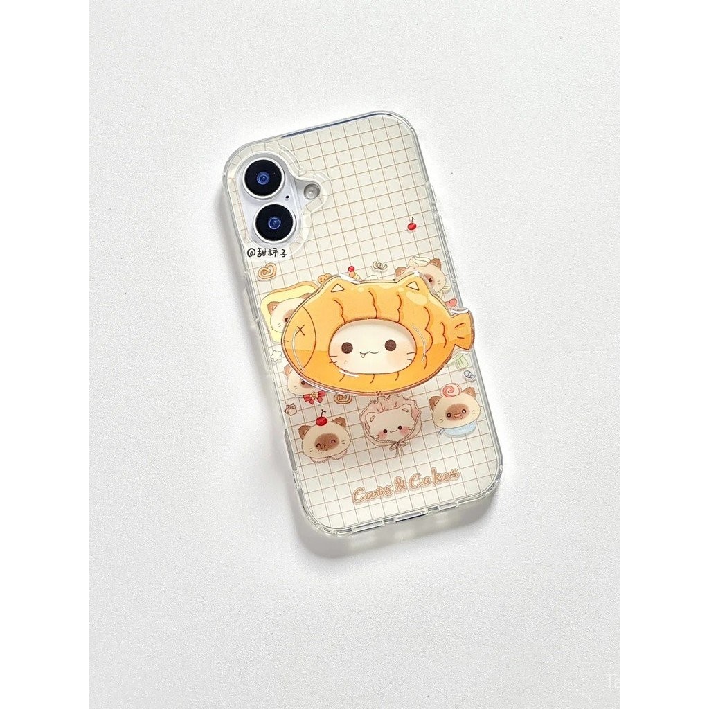 เคสโทรศัพท์ที่เข้ากันได้กับ iPhone 7 8 X XS XR XSMAX 11 12 13 14 15 16 Pro Max Plus ลายแมว ขาตั้งเก้