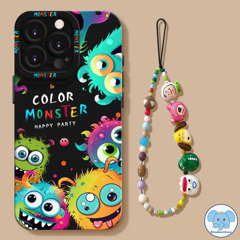 เคสไอโฟน16 สำหรับ IPhone XR 16 11 13 12 15 14 Pro Max 16 15 7 8 Plus XS Max X เคสสร้อยข้อมือลายมอนสเตอร์สีดำสุดฮา
