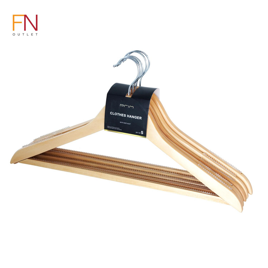 CUSHY SOBER ไม้แขวนเสื้อ ไม้แขวนเสื้อไม้ พร้อมกันลื่น 5 ชิ้น HANGER WOODEN W ANTI-SLIP SQUARE BAR 5PCS