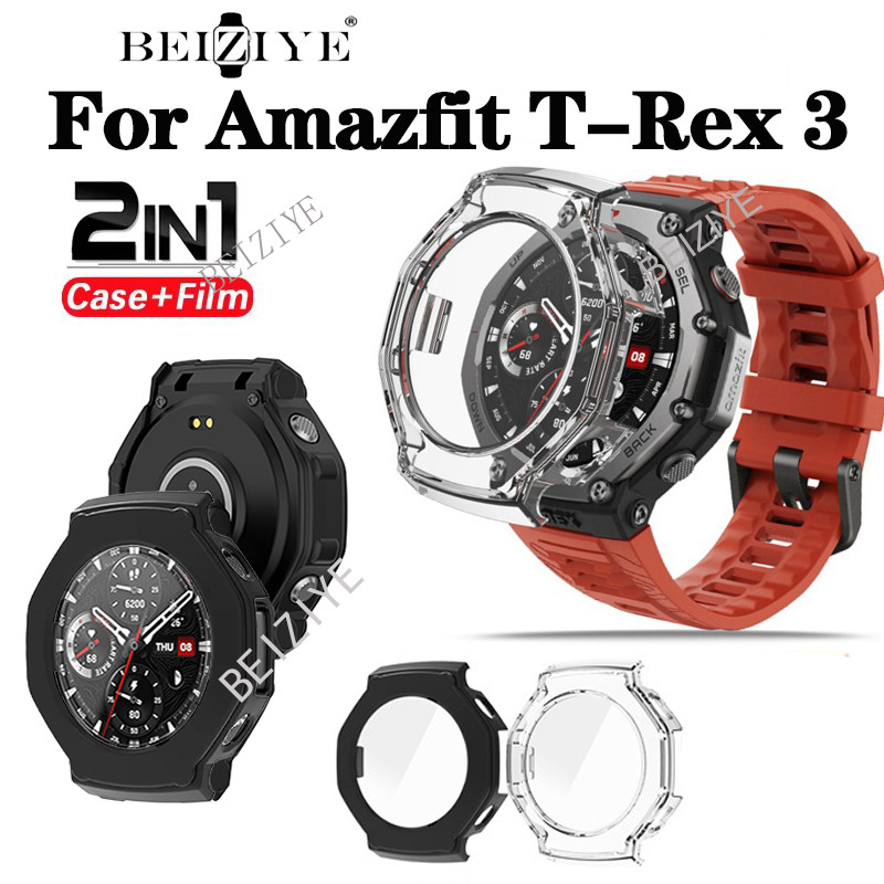 2-in-1 PC Case + กระจกนิรภัยสําหรับ Huami Amazfit T-Rex 3 กระจกนิรภัย Anti-scratch ฟิล์มกันชนฝาครอบป้องกันสําหรับ Amazfit T-Rex 3 Smart Watch Accessories