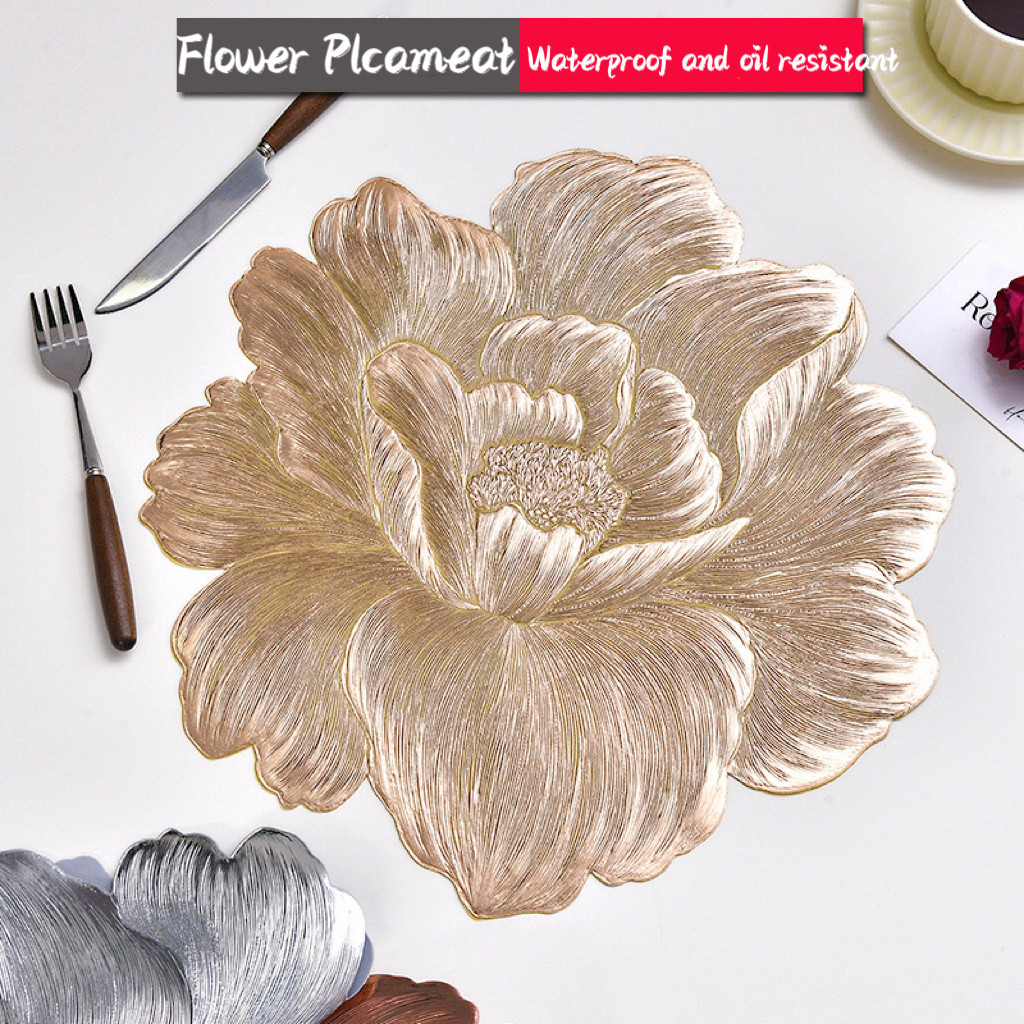 6 ชิ้น พีวีซี ดอกไม้ แผ่นรองจาน สไตล์นอร์ดิกปั๊มร้อนตกแต่งเสื่อกันน้ําน้ํามันหลักฐานร้านอาหารอาหารตะวันตกเสื่อพีวีซีตารางเสื่อฉนวนกันความร้อนกันลื่นป้องกันซ