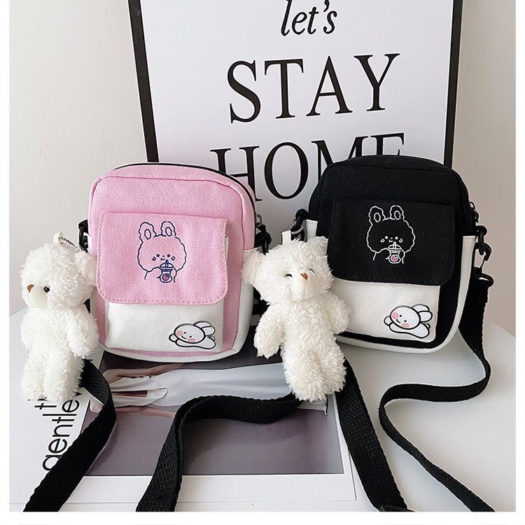 shiny gril:กระเป๋าสะพายข้าง ซิปเยอะมีหลายช่อง งานผ้าแคนวาส bag5880