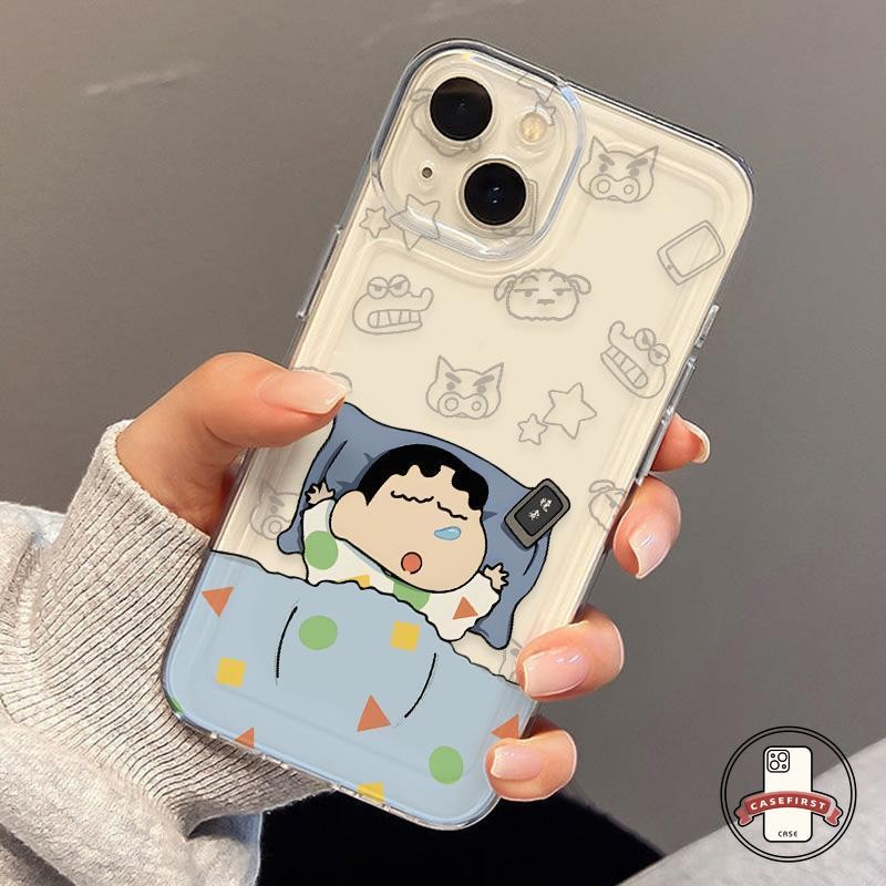 การ์ตูนสีเทียนชินชานนอนหลับนุ่ม เคส iPhone 15 11 13 16 14 12 Pro Max 7Plus XR X XS Max 16 14 8 6 15 7 Plus SE 2020