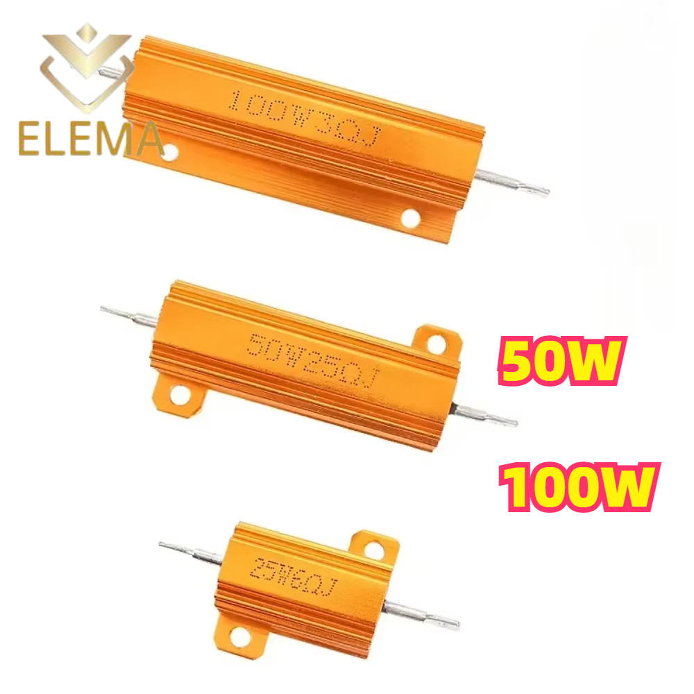 Rx24 อลูมิเนียมโลหะกรณี Wirewound Resistor 50W/100W 1R-50K 2/4/5/8/10/20/25/100/1K/5K/10K/20K/25K Oh