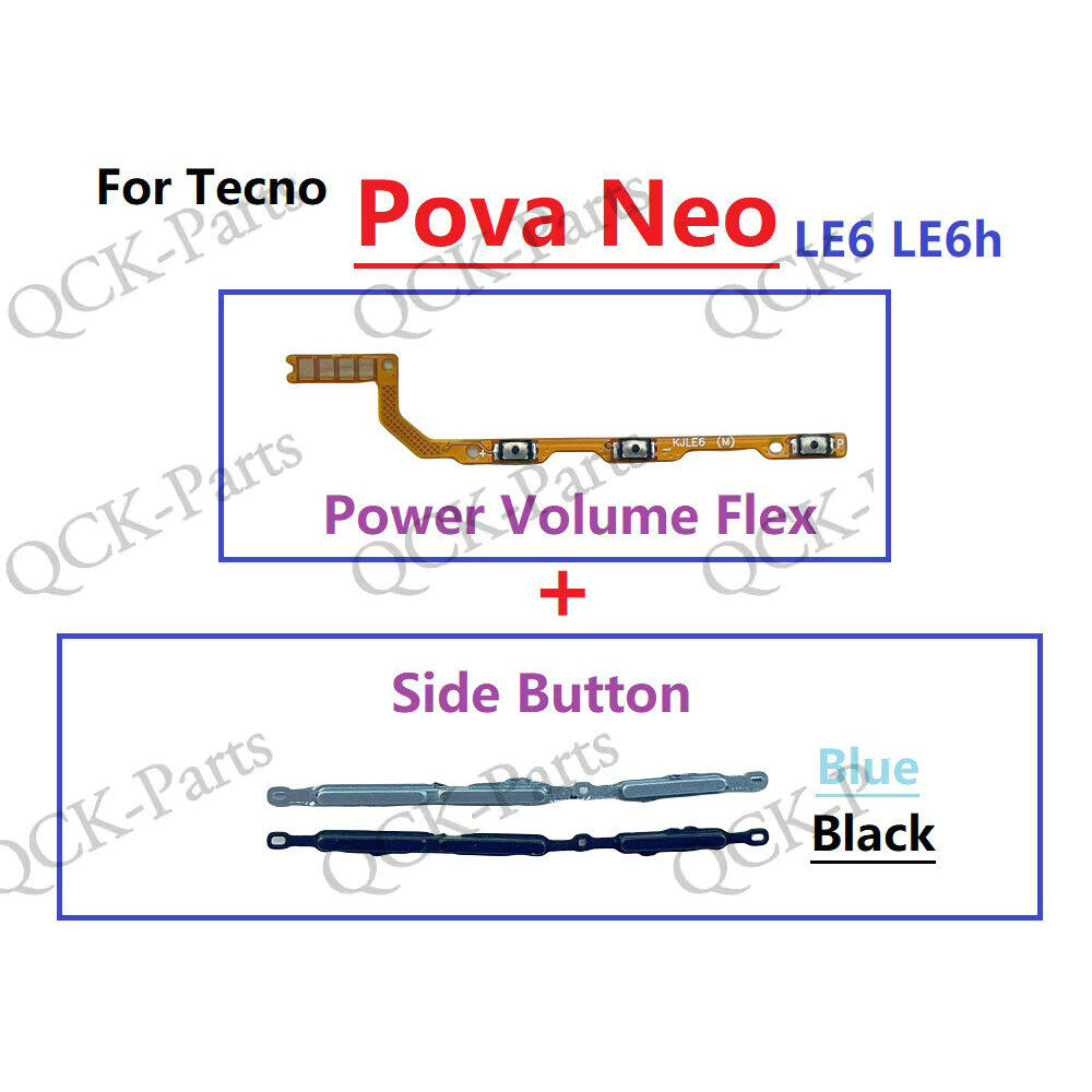 สําหรับ Tecno Pova Neo LE6 LE6h ปุ่มไฟด้านข้าง + ปุ่มปรับระดับเสียง Key Housing ปุ่มด้านข้างริบบิ้น Flex สายอะไหล่