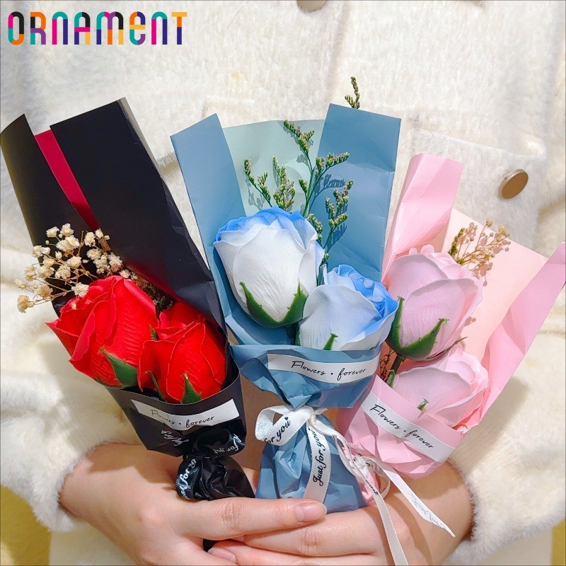 [ ที่โดดเด่น ] ช่อดอกไม้กุหลาบวันวาเลนไทน์ - ตกแต่งงานแต่งงานในเทศกาล - ดอกไม้สบู่กุหลาบ 2 หัว - คนรักแฟนนําเสนอ - ชุดดอกไม้จําลอง