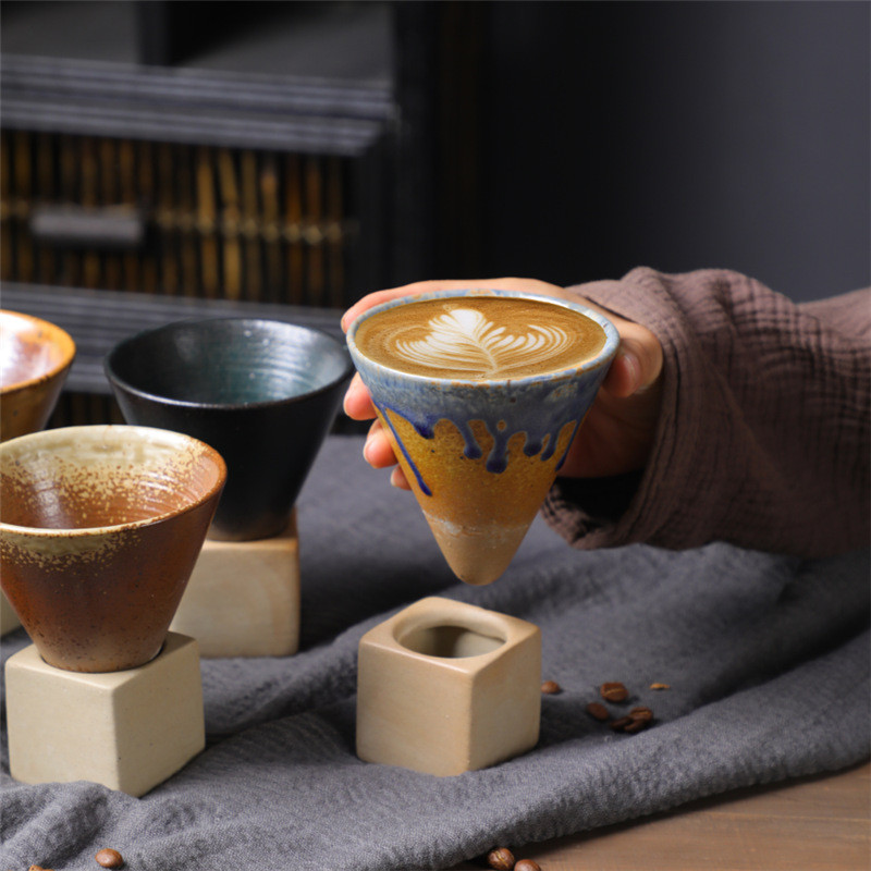 แก้วสโตนแวร์สไตล์ญี่ปุ่นถ้วยกาแฟเซรามิกย้อนยุค