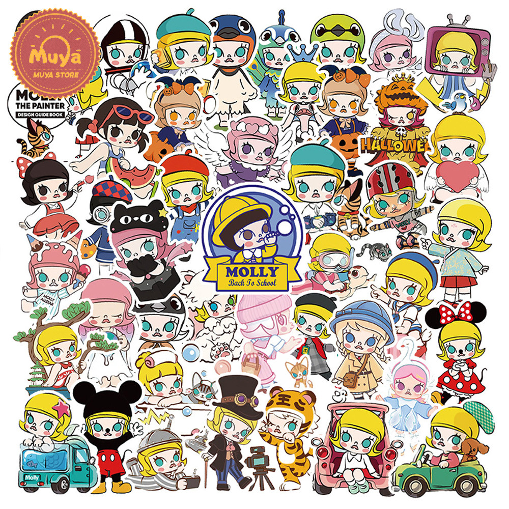 Muya 50 ชิ้น POP MART สติ๊กเกอร์แพ็คกันน้ํา MOLLY สติ๊กเกอร์ไวนิลสําหรับแล็ปท็อปเคสโทรศัพท์