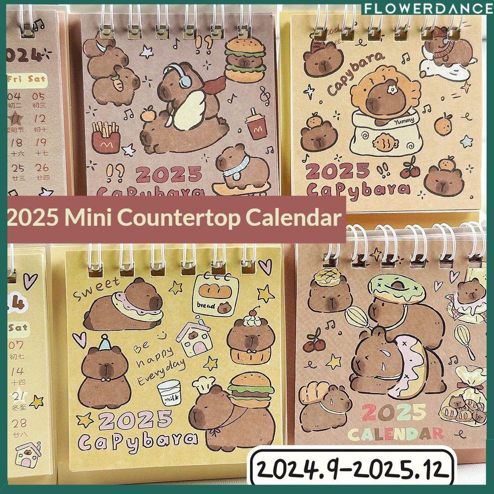 2025 Mini Cute Cartoon Capybara Pattern Small Desk Calendar Pocket Portable Calendar Desktop Decorat