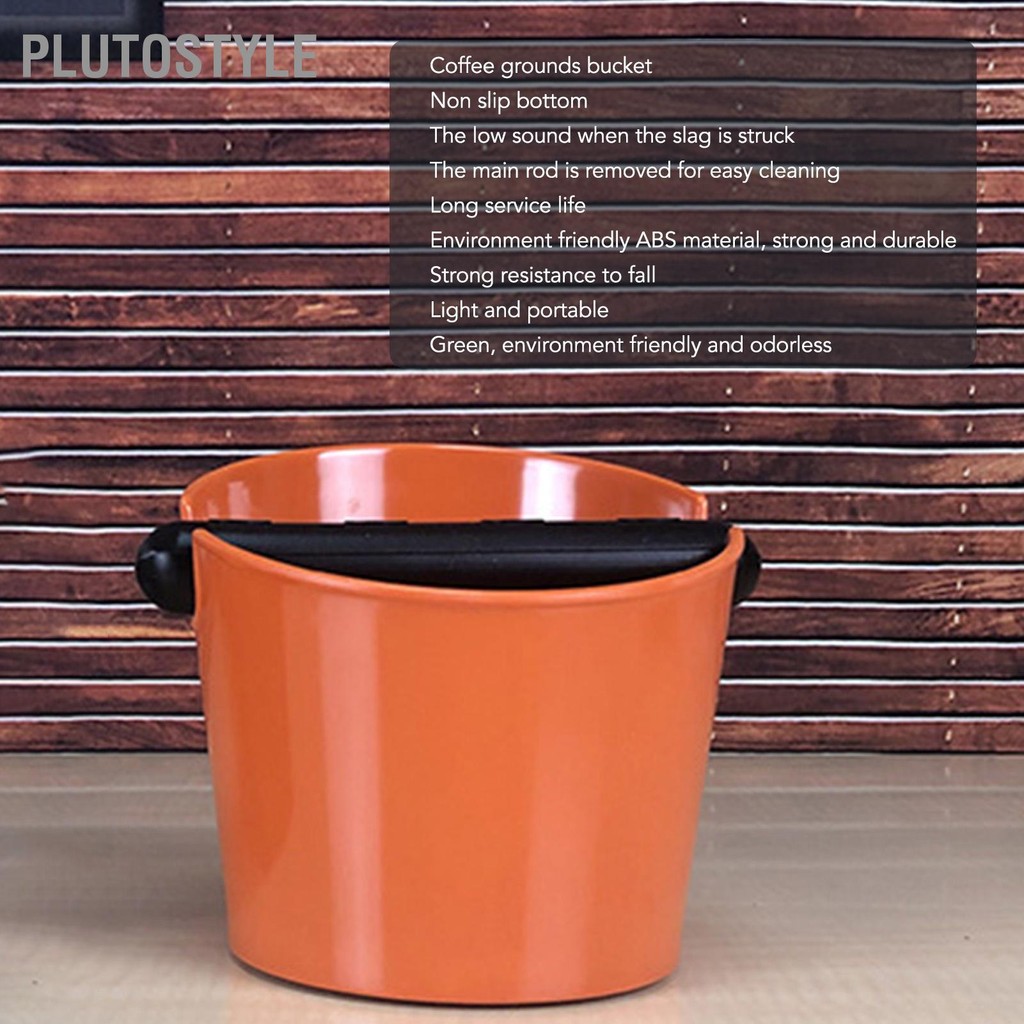 PLUTOSTYLE Coffee Knock Box ABS Dump Bin Round Ground Container for Semi Automatic Machine Orange