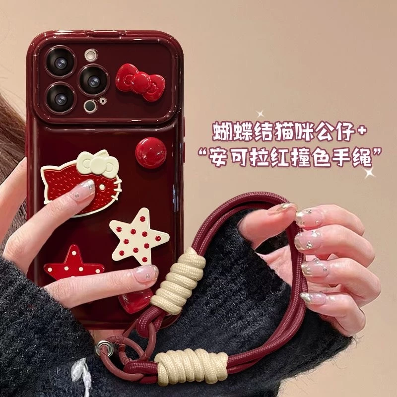 สไตล์ใหม่ 14 กระจกพลิก 13 โบว์สามมิติ xs แมว xr เชือกเส้นเล็ก 11 เหมาะสําหรับ Apple 16promax เคสโทรศัพท์ 12 การ์ตูนน่ารัก iPhone15 กันกระแทกกรณีป้อง