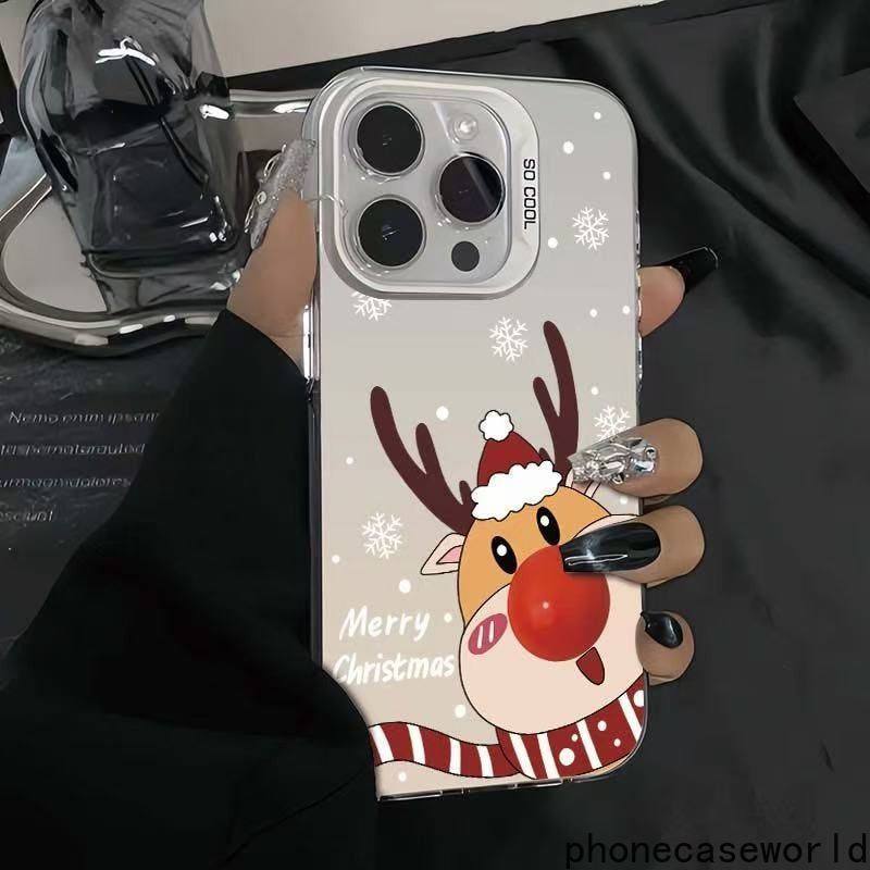 เหมาะสำหรับ iPhone11 12 13 14 15 16Pro PROMAX XSMAX กวางคริสต์มาสน่ารัก เคสโทรศัพท์มือถือวัสดุเรียบและป้องกันการตก