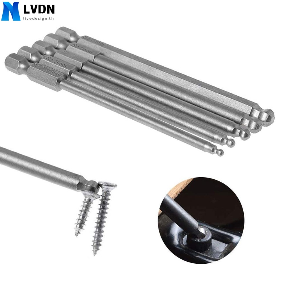 5 ชิ้น 100 มิลลิเมตรปลายบอลหกเหลี่ยมหัวยาวไขควงแม่เหล็กสว่านบิต Hex Shank [LVDN]