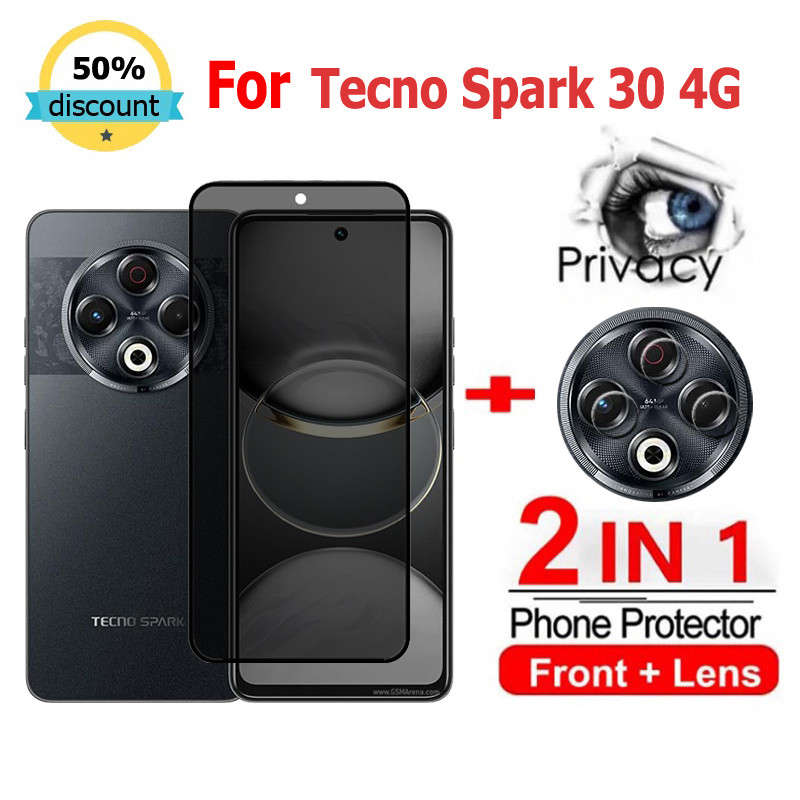 2 in 1 ฟิล์ม Tecno Spark 30 4G ฟิล์มกระจกนิรภัยกันรอยหน้าจอ กันแอบมอง เพื่อความเป็นส่วนตัว สําหรับ T