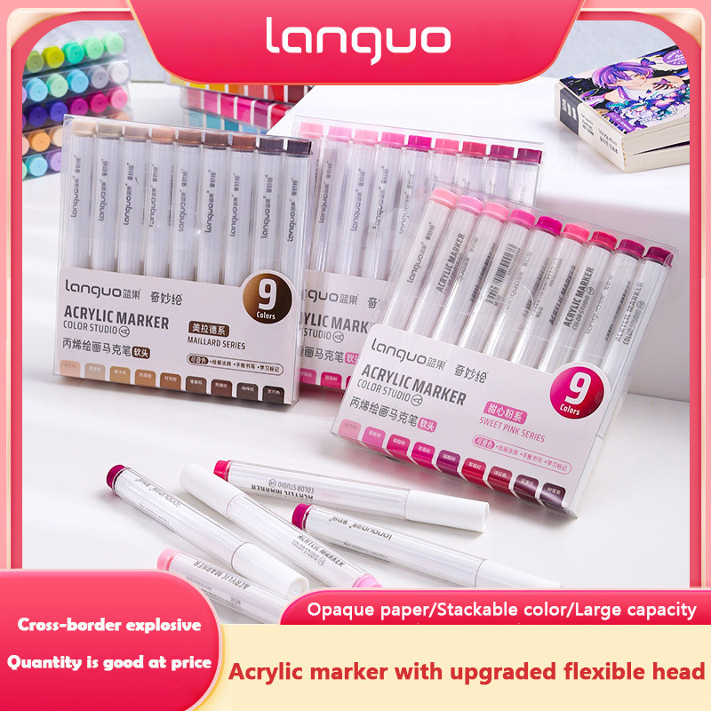 Languo สี liquid acrylic marker ปากกาหัวนุ่มหลายสีเติม graffiti marker ปากกาเหมาะสําหรับกระดาษเซรามิ