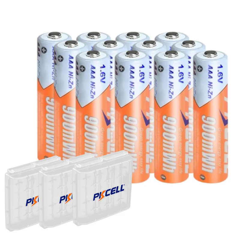 PKCELL 12PC Nizn AAA 900mwh Rechargeble Batteries 1.6V Zinc Nickel Battery Suitable For Digital Came
