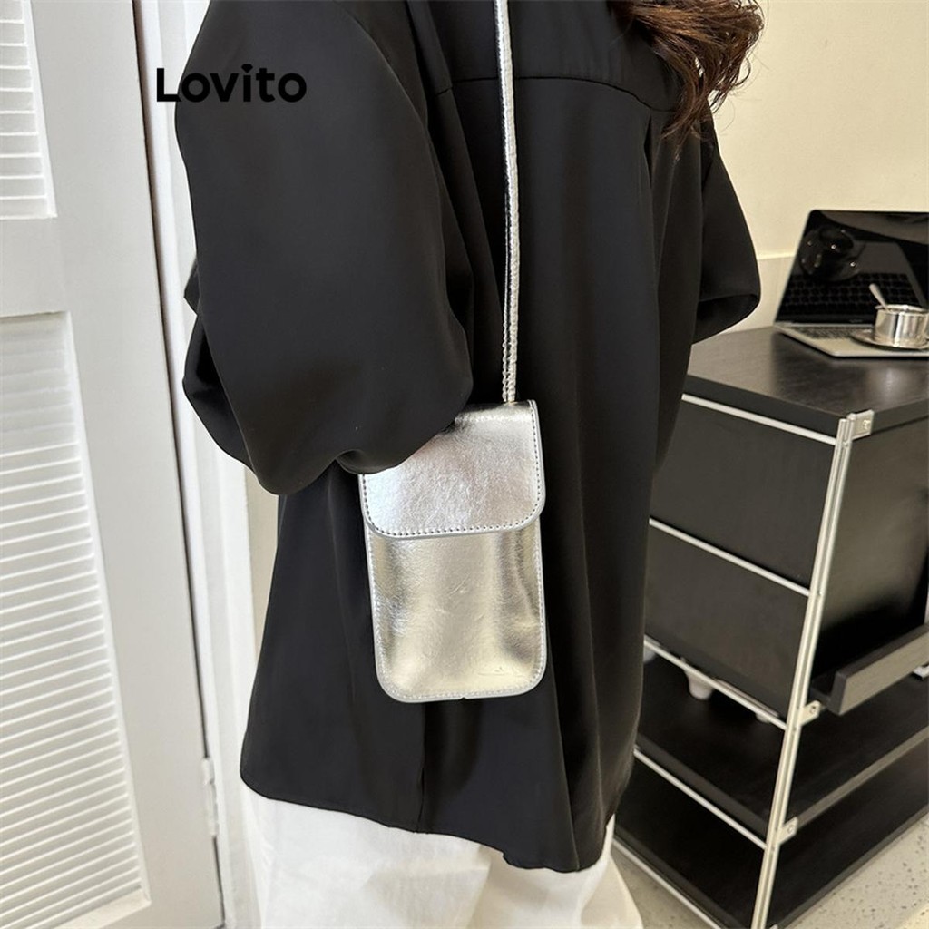 Lovito กระเป๋าสะพายข้างทรงเรียบง่ายหรูหราพร้อมช่องใส่โทรศัพท์มือถือ กระเป๋าสะพายข้างขนาดเล็กสำหรับผู้หญิง LFA54272