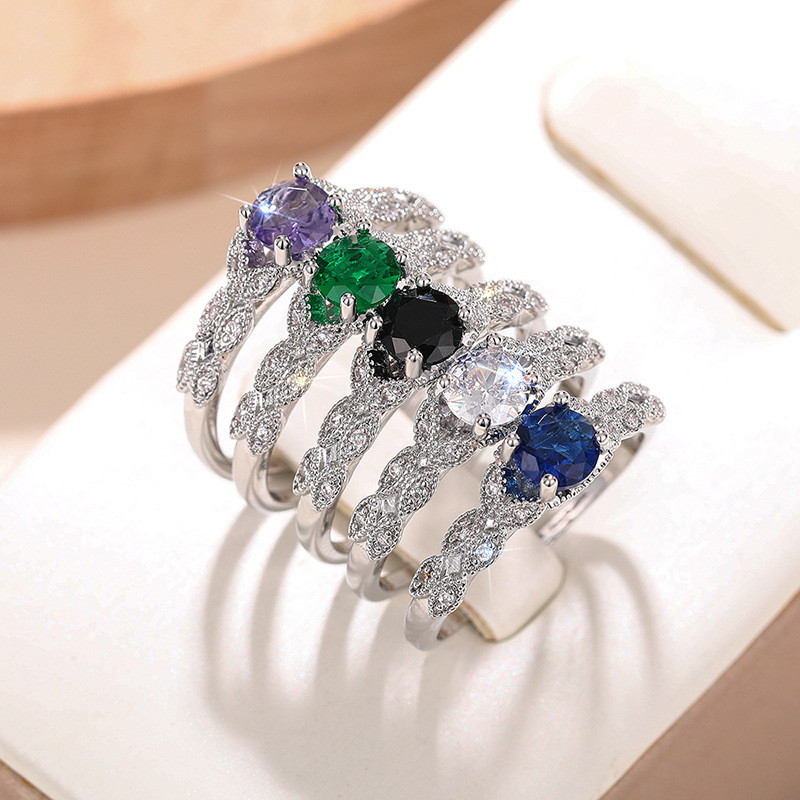 ส925เงินสเตอร์ลิงสีม่วงเพทายแหวนแฟชั่นที่เรียบง่ายเครื่องประดับสุภาพสตรีของขวัญ5