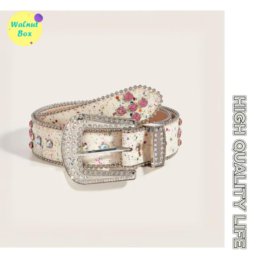 สไตล์ใหม่ y2k Rhinestone เลื่อม Hollow เข็มขัดสุภาพสตรีแฟชั่น All-Match สีเพชรเข็มขัดที่ไม่ซ้ํากัน