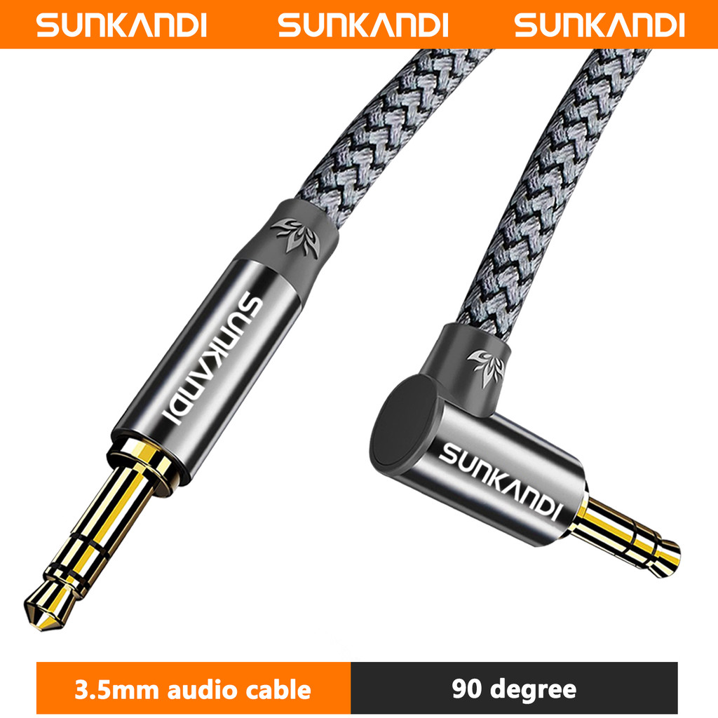 Sunkandi สายสัญญาณเสียง 3.5 มม.Hi-Fi เสียงสเตอริโอไนลอนถักชายกับชาย Aux สายไฟ 90 องศาแท็บเล็ตสําหรับโทรศัพท์แล็ปท็อป