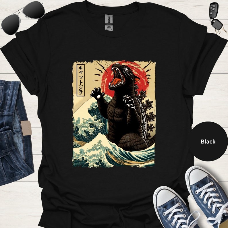 Catzilla Shirt Cat Shirt Gift for Cat Owner Shirt Great Wave Funny Shirt for Men tshirt for women ov