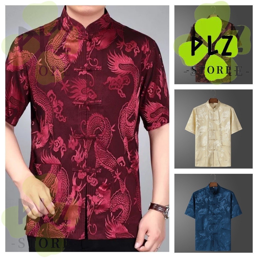 ชุด CNY Tang 2025 แขนสั้นผู้ชาย Hanfu ผู้ชาย samfu เสื้อเชิ้ตแขนสั้นแบบดั้งเดิม man CNY ชุดถังปีใหม่