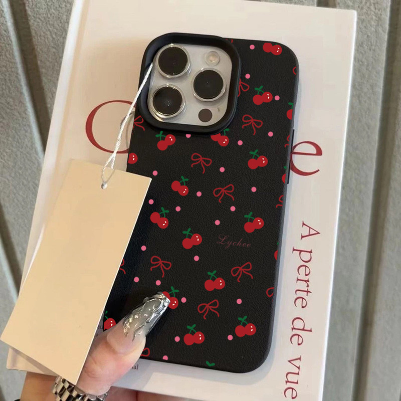 เคสโทรศัพท์ป้องกันลื่นผิวสากทนทาน for iPhone11 12 13 14 15 16 Pro Max XR XS X 7/8Pเชอร์รี่ไทย