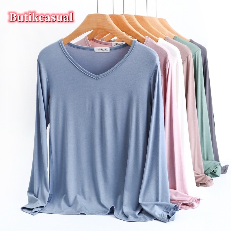 ผู้หญิงบิตผ้าฝ้ายเสื้อยืดคอวีแขนยาวด้านบนแฟชั่นเสื้อยืดธรรมดาเสื้อยืดฤดูร้อนลําลอง 2024 ฤดูร้อนลําลอง