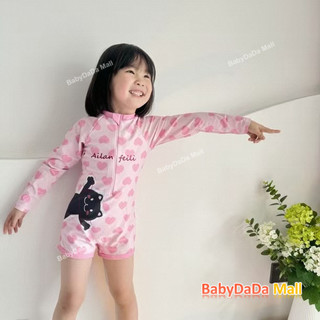 [10-43kg]Children's Swimsuit Cute Cartoon Cat Children's Long Sleeve One-Piece Swimming Quick-Drying Sun Protection Little Princess New Year