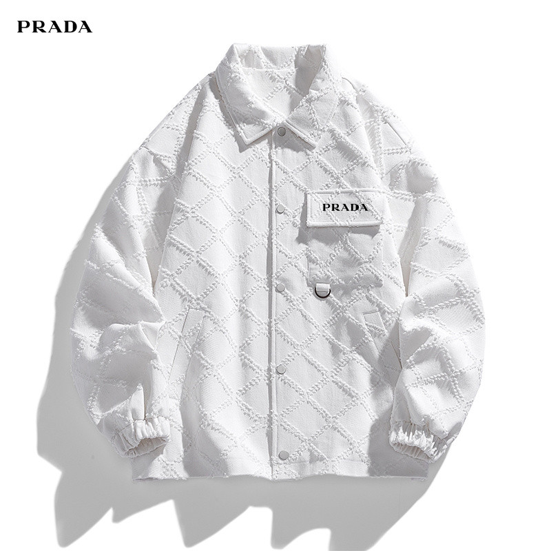 Prada/prada Denim Jacket เสื้อเชิ้ตผู้ชายเสื้อแจ็คเก็ตสไตล์ Preppy All-Match Casual Denim เสื้อ 777