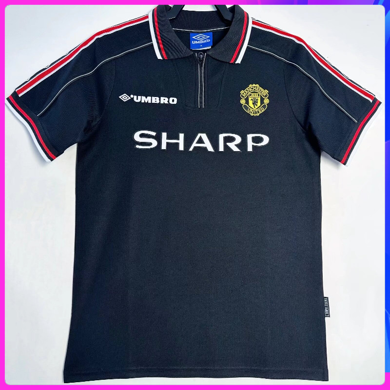 Vintage version 98-99 Manchester United Black Top Quality Football Jersey Short Sleeved Shirt S-XXL
