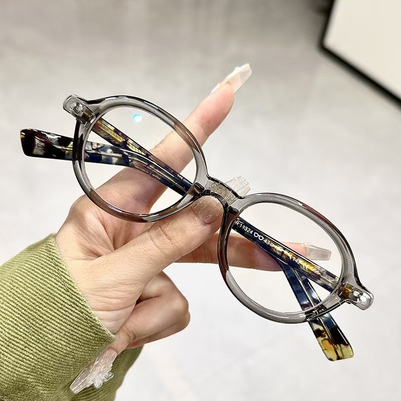 แว่นสายตาสั้น 1.56/1.61/1.67 (-50 ถึง -600-700-800-900-1000) กรองคอมพิวเตอร์และโทรศัพท์มือถือแสง ย้อนยุค รูปไข่ ตร90 กรอบแว่นตา ไม่จํากัดเพศ ยูวี400 - รูปที่ 3