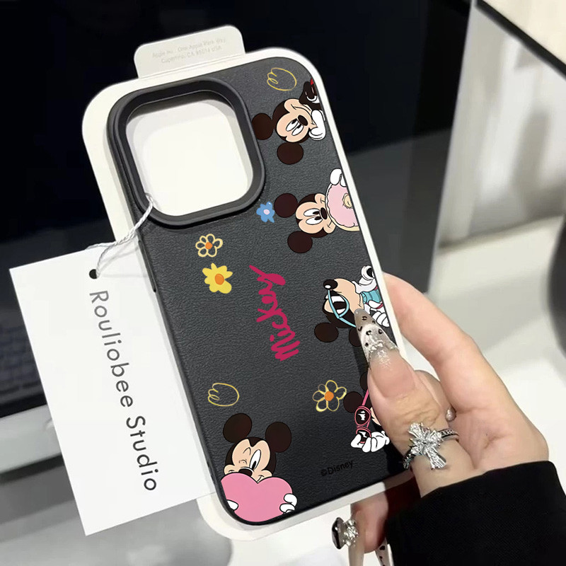 ฝาครอบโทรศัพท์นุ่มได For iPhone11 13 15 เคส ไอโฟน12 14 ProMax 7 8Plus X XR XS Maxมิกกี้รูปหัวใจ