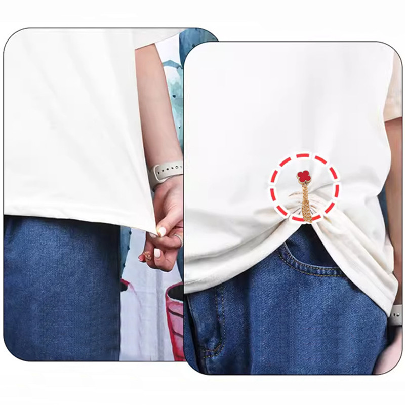 yunyuUAN เกาหลีรุ่นโคลเวอร์สี่ใบแม่เหล็กหัวเข็มขัดโซ่กางเกงขาปุ่มปรับเสื้อปกตกแต่งเข็มกลัดโซ่โดยไม่ต้องเย็บหัวเข็มขัดแม่เหล - รูปที่ 3