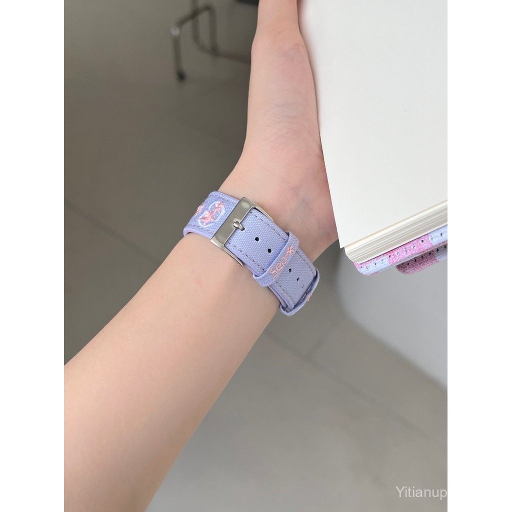 สมาร์ทนาฬิกา S9/8/7 /se/ 6/5/4/3/2/1ปักปีกสายหนังผ้าใบ38/40/41/42/44/45/49mm22mmสายรัด สายหนัง สาย