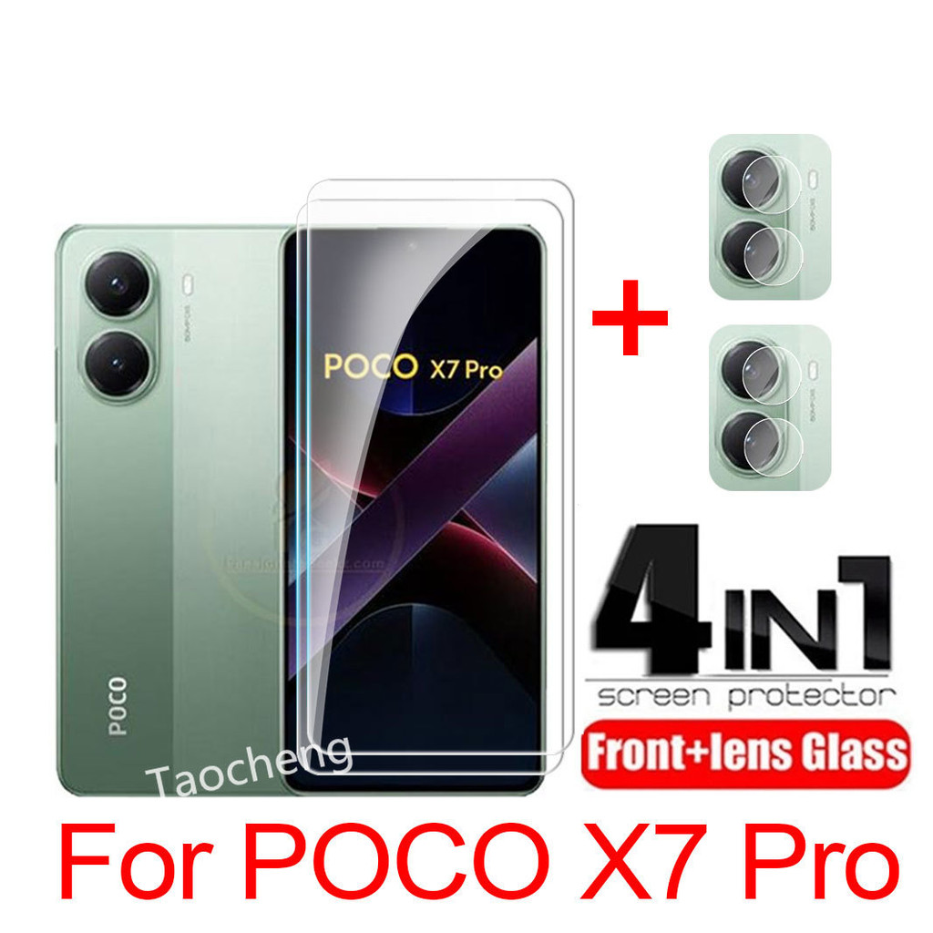 กระจกนิรภัยสําหรับ Xiaomi POCO X7 X8 POCOX7 Pro Max X7Pro POCOX7Pro 5G 20254 โทรศัพท์ป้องกันหน้าจอคลุมทั้งหมดฟิล์มใสกล้องฟิล์มเลนส์ป้องกันกระจก 2 ใน 1