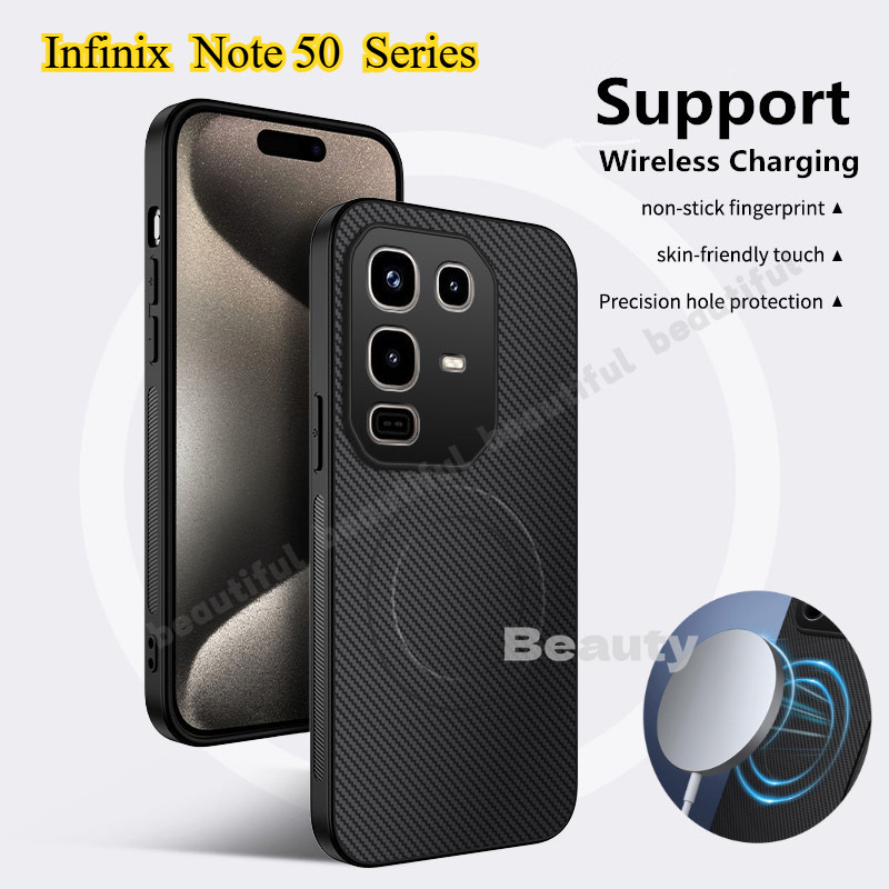 คาร์บอนไฟเบอร์หนังแม่เหล็กสําหรับ Infinix Note 50 Pro Plus ใหม่ปลอกกันกระแทกกล้องป้องกันด้านหลังสําห