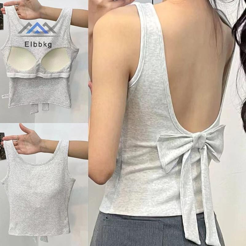EIbbkg ฤดูร้อนผู้หญิงเซ็กซี่โบว์หวานเปลือยแขนกุด Slim Camisole พร้อมแผ่นรองหน้าอกลดราคา