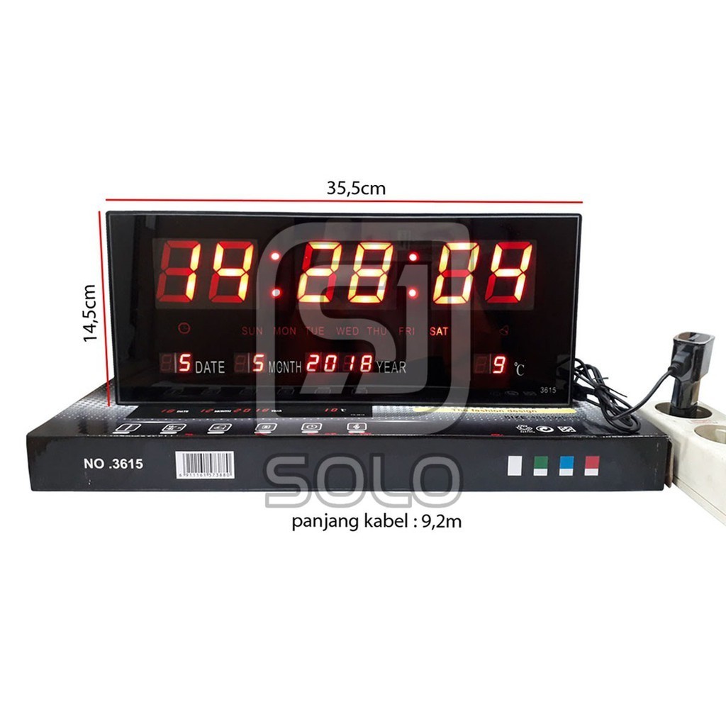 MERAH Digital Wall CLOCK เส้นผ่านศูนย์กลาง 35 ซม. LED CLOCK 3615B LED สีแดงแบบพกพา JH-3615