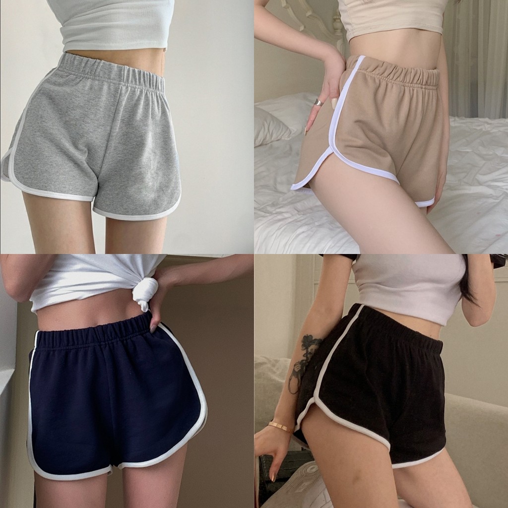 Mary กางเกงเ ผ้านิ่ม ระบายอากาศ เอวยางยืด สีพาสเทล หลากสี กางเกงขาสั้นกีฬา ใส่สบาย แฟชั่น สไตล์เกาหลี #DNK