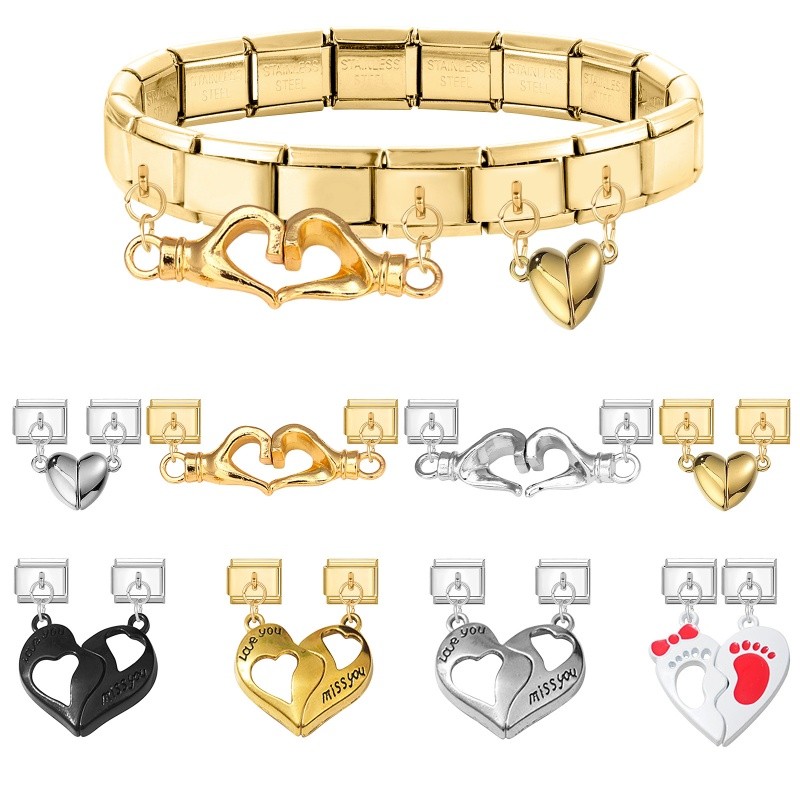 ดูดแม่เหล็ก ใหม่แฟชั่น Magnetic Attraction Heart Sliver Charm อิตาเลี่ยน Links Fit 9 มม.สร้อยข้อมือสแตนเลสเครื่องประดับ DIY ทํา คู่รัก - รูปที่ 3