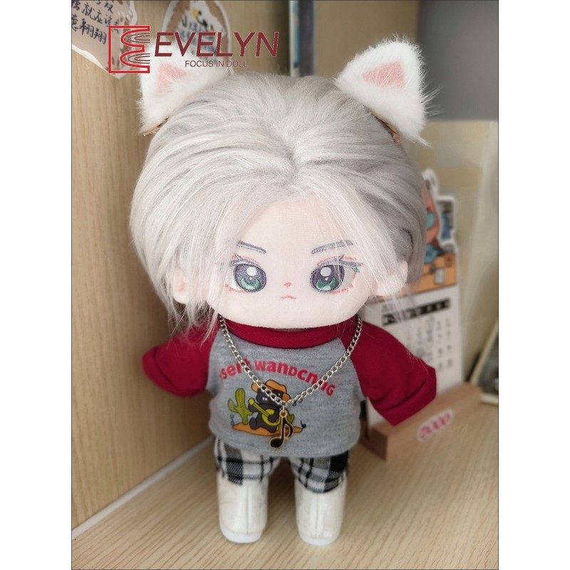 Evelyn (ตุ๊กตา) 20 ซม.ผ้าฝ้ายของเล่นเสื้อผ้าHoodie Coolสีแดงเสื้อผ้าชุดเปลี่ยนเสื้อผ้าการ์ตูนGenshin