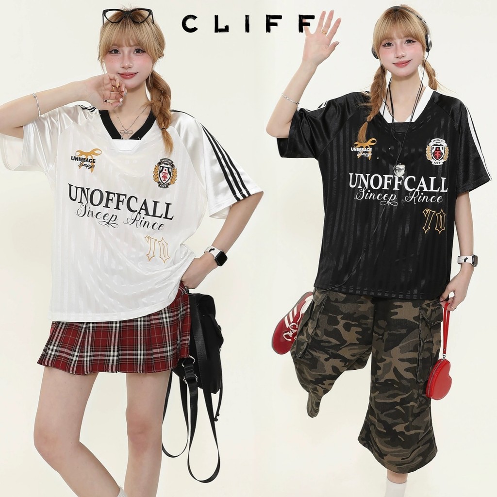 CLIFF สไตล์อเมริกันวินเทจ เสื้อแขนสั้น สไตล์สปอร์ต ฤดูร้อนรุ่นใหม่ แบบหลวมลำลอง