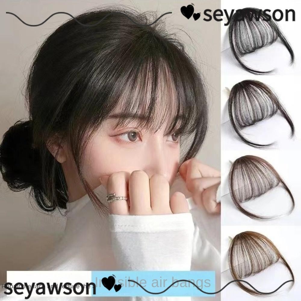 SEYAWSON Mini Fake Bangs, สังเคราะห์สีดําสีน้ําตาล Air Bangs Hairpiece ผู้หญิงสําหรับสาว Hairpiece E
