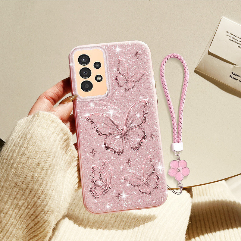 SAMSUNG YBD INSเคสโทรศัพท์สําหรับSamsung Galaxy A23 A32 4G 5G A53 M13 M23 F23 4G FineประกายเพชรประณีตHollowed Outผีเสื้อ