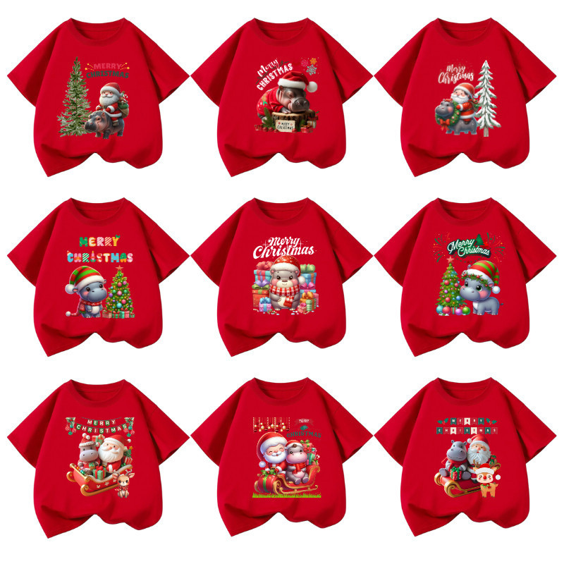 (จัดส่งตลอด 24 ชั่วโมง)Candy kids เสื้อยืดเด็กพิมพ์ลายน้องหมูเด้ง ฮิปโปแคระ วันคริสต์มาส Christmas D