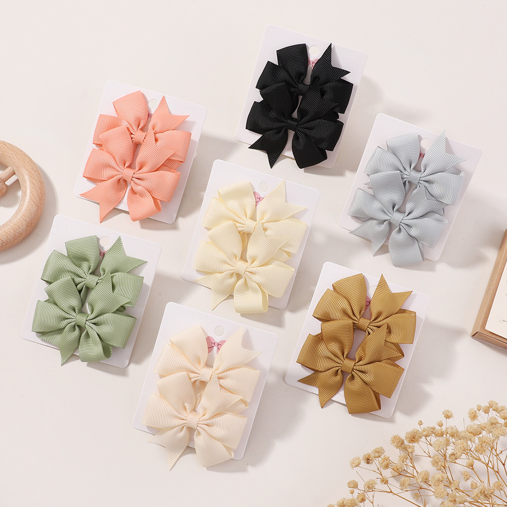 2 ชิ้น/เซ็ตเด็กทารกผม Bows คลิปสีสุ่ม 2.5 Grosgrain ริบบิ้น Bowbot Hairpin Barrettes Headwear อุปกรณ์เสริมผม