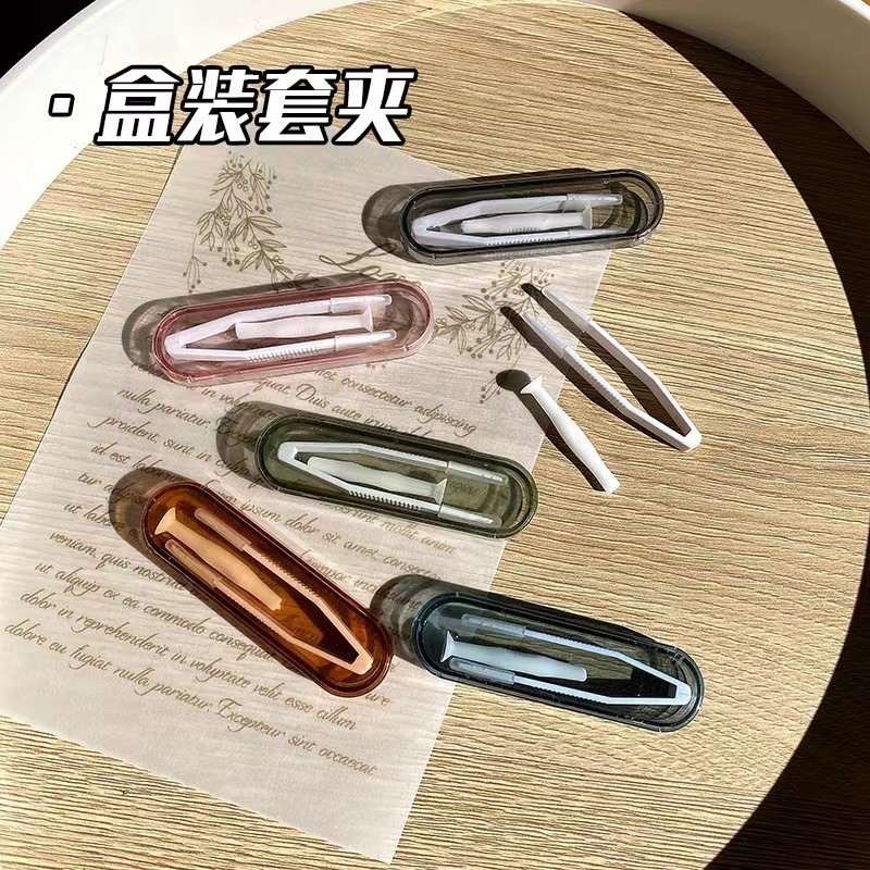 กล่องใส่คอนแทคเลนส์ กล่องดูแลคอนแทคเลนส์กล่องแหนบอุปกรณ์เสริม 5 สีแหนบพลาสติกอุปกรณ์เสริมสวมใส่ติด เ